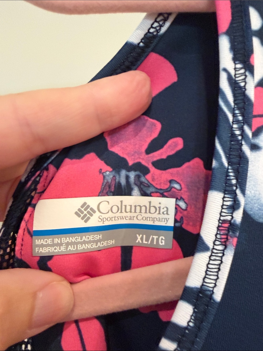 Sleeveless Columbia PFG Navy Midi Dress with Pink & White Floral Print - Picture 2 of 4